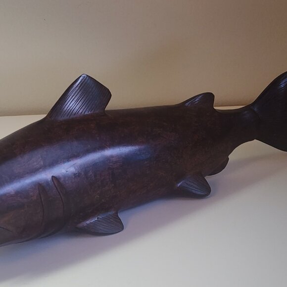 Great Signed Hardwood Ebony Salmon, Trout Fish Sculpture 13", Belielko? - Picture 6 of 7